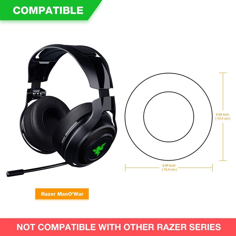 Jarmor ManO'War Earpads, JARMOR Replacement Memory Foam Ear Cushion Kit Pad Cover for Razer Razer ManO'War Headphone ONLY (Black) - Image 2
